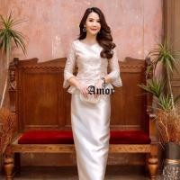 ราคา มี5สี M 4XL ชุดไทยประยุกต์ ออกงาน ไปงาน Set เสื้อลูกไม้ กระโปรงผ้าไหม แม่เจ้าสาว เจ้าบ่าว สาวอวบ อ้วน Amor 673 (21294863904)