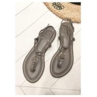 ราคา Womens Flip flops New Genuine Leather Women Flat Sandal Metal Buckle Flat Slippers Beach Shoes Plus Size 35 42 (11867457849)