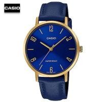 ราคา Velashop นาฬิกาข้อมือผู้ชายคาสิโอ Casio Standard สายหนังแท้สีน้ำเงิน ขอบทอง หน้าปัดน้ำเงิน รุ่น MTP VT01GL 2B2UDF MTP VT01GL 2B2 MTP VT01GL (19476825105)