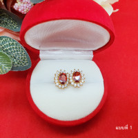 ราคา ต่างหูทองฝังพลอยล้อมเพชร ปักก้าน เสริมบารมี ใส่ออกงานได้ ชุบทอง ต่างหูพลอย งานสวย ต่างหูทอง รูปถ่ายจากสินค้าจริง (16722622563)