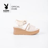 ราคา Playboy รองเท้าผู้หญิง ลิขสิทธิ์แท้ รุ่น ST HS234C104 ดีไซน์ส้นตันหน้าสานรัดข้อ มี 2 สี สีขาวและสี ดำ (21319992753)