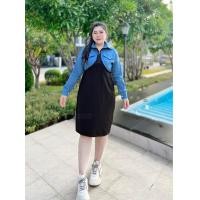 ราคา เดรสสาวอวบ อก38 45 ผ้าเด็บบี้แต่งเสื้อยีนส์ เย็บติดกัน D17 (21381755238)