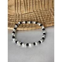 ราคา กำไลลูกปัดแบบยางยืด สร้อยข้อมือลูกปัด กำไลลูกปัดโทนขาวดำ (14325598524)