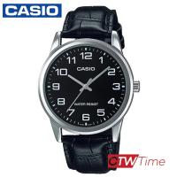 ราคา ส่งฟรี Casio Standard นาฬิกาข้อมือผู้ชาย สายหนัง รุ่น MTP V001L 1BUDF หน้าดำ (1032141)