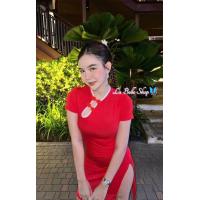 ราคา ชุดเดรสกี่เพ้าสีแดงคอเฉียง มินิเดรสตรุษจีนผ่าข้างแอบแซ่บเบาๆ ผ้าเรย่อน นุ่มยืด แต่งอะไหล่อย่างดี (21292967211)