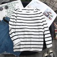 ราคา เสื้อยืดแขนยาวสำหรับผู้หญิง เสื้อยืดคอกลมทรงหลวมพิมพ์ลายทางสำหรับฤดูใบไม้ร่วงและเรียบง่ายลำลอง (21341268761)