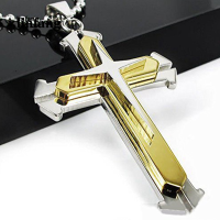 ราคา Linfang จี้สร้อยคอลายไม้กางเขนสำหรับผู้ชายกำไลเหล็กสแตนเลสสีดำสีเงิน (10233981208)