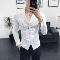 ราคา เสื้อผ้าผู้ชายฤดูใบไม้ผลิเสื้อแขนยาว ชาย V คอ Slim Fit Casual ธุรกิจเสื้อเชิ้ต Plus ขนาด S 4XL (21170387847)