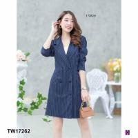 ราคา เดรสสาวอวบ เดรสสูทลายทาง ใส่ทำงาน สวยเรียบหรู (20623560878)