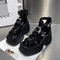 ราคา Summer Fashion Brand Women Shoes Pink Black Platform Roman Sandals Buckle Strap Open Toe Thick High Heels Casual Lady Sandals (20032883929)