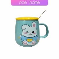 ราคา One Home แก้วกาแฟเซรามิก ถ้วยนม กาแฟ ฝาปิดคละสี เเถมช้อน Tableware (17228214280)