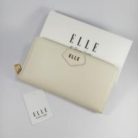 ราคา ELLE Bag กระเป๋าสตางค์ผู้หญิงใบยาวซิปรอบ สีขาวครีม ใบใหญ่ หนังเรียบ อะไหล่สีทอง (17153545460)