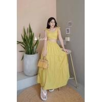 ราคา เซท2ชิ้น ชุดเซทงานใส่ไปทะเลคาเฟ่ เสื้อครอปผูกไหล่ กระโปรงยาวระบายทรงขนมชั้น (15303025118)