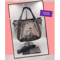 ราคา กระเป๋าแบรนด์ MiniGirl Fashion Bags รุ่น M28 ทรงตะกร้า ขนาด 10 นิ้ว สีเทา ลายแมวนำโชค กระเป๋าถือ สะพายข้าง ครอสบอดี้ มีสายยาว ปรับได้ตามต้องการ (15670493521)