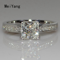 ราคา MeiYang สแควร์เจ้าหญิงแหวนเพทายเงินสีแหวนผู้หญิงเครื่องประดับอัญมณี (1138330866)