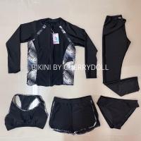 ราคา พร้อมส่ง M 3XL ชุดว่ายน้ำคู่รักชายหญิง ชุดคู่รัก แขนยาวขายาว ญ 5 ช 3ชิ้น สีเทา กันUV (15575441599)