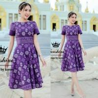 ราคา ชุดเดรสสีม่วง ชุดเดรสใส่ทำงาน ชุดเดรสผ้าทอพิมพ์ลายดอกรัก (20534027049)