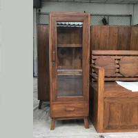 ราคา ตู้ไม้สักแท้บานกระจก สีน้ำตาล 1 บาน 3 ชั้น สูง 130 ซม ตู้ใส่ของเอนกประสงค์ ตู้ใส่ของสไตล์คลาสสิคสวยงาม ตรงปก (14986558499)