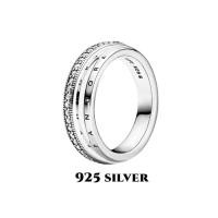 ราคา Pandora แหวน เงิน925 แหวนเพชร แหวนแฟชั่น แหวนคู่ Pavé Three Band Ring เครื่องประดับแฟชั่น ของแท้ 100 (19966946100)
