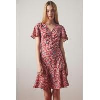 ราคา ESP เดรสลายฟลอรัลแต่งย่น ผู้หญิง สีแดง Floral Print Dress with Ruched Detail 06185 (21399323572)