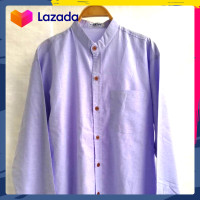 ราคา เสื้อเชิ้ตคอจีนผู้ชาย แขนยาว สีม่วง ผ้าอ๊อกฟอร์ด (21410474790)