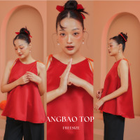ราคา Taupe brand Angbao top เสื้อแขนกุดสายผูกที่ไหล่สีแดง ตัดด้วยสีส้ม เป็นเนื้อผ้าซาตินนำเข้า มีความละเอียดของเนื้อผ้า ผิวสัมผัสด้านแต่มีความเงา สำหรับคอลเลคชั่นนี้เท่านั้น เป็นงานตัดพิเศษของทาง Taupe bra