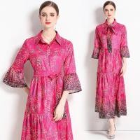 ราคา Womens Dress Real Shot Spot European and American Fashion Waist Controlled Bell Sleeve Gradient Positioning Printing Shirt Dress with Belt (19277965342)