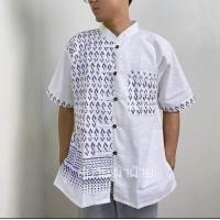 ราคา เสื้อลายขอพระราชทาน สีทูโทนแต่งกระดุมไม้ เสื้อลายขอพระราชทาน (21376113188)