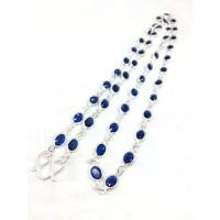 ราคา สร้อยคอผ่าหวาย เงินเเท้92 5 ล้อมพลอยไพลิน ยาว 24 นิ้ว พร้อมส่ง (17010244764)