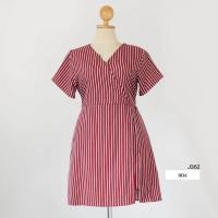 ราคา J362 จั๊มผ้าไหมอิตาลีขาสั้นแต่งกระโปรงผ่าข้างลายริ้ว ยาว37 (19398247729)
