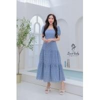 ราคา เดรสยาว เดรสลูกไม้ เดรสลูกไม้ฉลุ สีฟ้า เดรสสวยชุดเรียบร้อย พร้อมส่ง (20385750019)