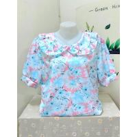 ราคา เสื้อคอบัวระบายแขนสั้นลายดอก ผ้าไหมอิตาลี ผ้านิ่มเนื้อดี ตัวผ้าไม่บางใส่สบายไม่ร้อน อก42 ยาว 24 นิ้ว (21348969533)