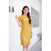 ราคา ชุดเดรสคอบัวสีชมพูลายปาเต๊ะ เนื้อผ้า Cotton 100 งานผ้าไทยทรงสุภาพเรียบร้อยเหมาะสำหรับใส่ไปทำงานและคุณครูใส่ไปโรงเรียน (19720452558)
