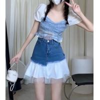 ราคา กระโปรงยีนส์ ผ้ายืด ต่อชายมุ้งนุ่มๆๆสีขาวสวยน่ารัก (16844790974)