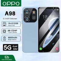 ราคา โทรศัพท์มือถือ OPPQ A98 5G smartphone AMOLED ใหม่เอี่ยม 6 3 นิ้ว RAM16GB ROM512GB โทรศัพท์ราคาถูกๆ คุณภาพดีๆ โทรศัพท์เล่นเกม กล้อง HD ปลดล็อคด้วยใบหน้า ระบบนำทาง GPS แบตเตอรี่6800mAh ใส่ได้สองซิม Andr