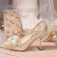 ราคา RENBEN รองเท้าส้นสูงใหม่ไม่เหนื่อยเท้ารองเท้าเจ้าสาวคริสตัลคริสตัลฝรั่งเศส V725 (19823982220)