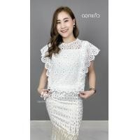 ราคา เสื้อลูกไม้ดอกแก้ว มีซับใน แขนระบายทรงปีกค้างคาว อก40 (19972134899)