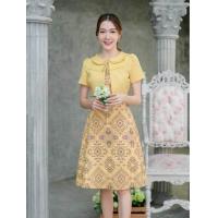 ราคา เดรสทำงานผ้าพิมพ์ลายไทย ป้ายPhawi มือ1 สีเหลือง xl (21412192086)