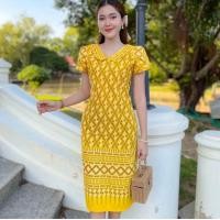 ราคา เดรสผ้าฝ้ายลายไทยสีฟ้าชายระบาย ผ้าฝ้าย ชุดผ้าไทย ชุดไทย เดรสผ้าไทย (21136162290)