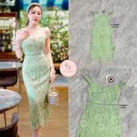 ราคา งานป้าย BT Studio เดรสลูกไม้เกาะอกแต่งปาดไหล่ปิดต้นแขน ตรงกลางแต่งกระดุมเพรชเรียงแถวแต่งสายเพรชคาดเอวปลายชายตัดหยัก งานผ่าหลัง (21001691704)