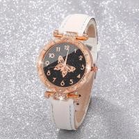 ราคา นาฬิกาควอตซ์ตัวชี้ผีเสื้อประดับพลอยเป็นประกายสำหรับสุภาพสตรีสายหนังพร้อมเครื่องประดับมุกผีเสื้อ ไม่มีกล่อง (21340259086)