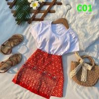 ราคา กางเกงกระโปรงลายไทย กางเกงผ้าถุง กระโปรงลายไทย เซทกางเกงผ้าถุงพร้อมเสื้อ ชุดเซทเข้าวัด ชุดใส่ทำบุญแฟชั่นใหม่ (21419363502)