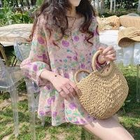 ราคา มีปลายทาง เสื้อเชิ้ตแขนพองลายดอกไม้ เสื้อยืดเเขนยาวลายดอกไม้ เสื้อยืดผ้าบางเบาใส่สบาย เสื้อยืดเเขนยาว (21308253037)