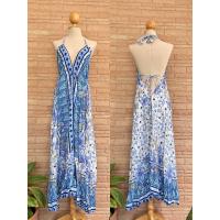 ราคา ชุดเดรสยาวสายเดี่ยวพิมพ์ลาย งานผูกหลังสไตล์โบฮีเมี่ยน (21406929629)