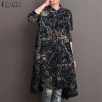 ราคา Celmia ZANZEA ชุดเดรสเสื้อทรงหลวมแขนยาวพิมพ์ลายผ้าฝ้ายวินเทจฤดูร้อน (21191882652)