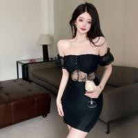 ราคา เดรสสั้น มินิเดรสสีดำ ซีทรูลูกไม้ แขนชีฟอง น่ารักมากๆ (17368981543)