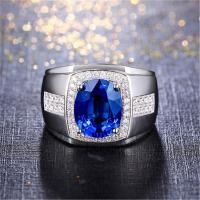 ราคา Men Platinum Plated Sapphire Open Adjustable Rings Male Stainless Steel Business Band Ring (2823966589)