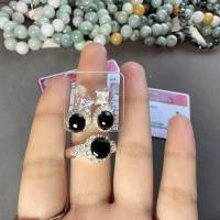 ราคา หยกพม่าแท้ 100 หยกดำ หยกดําส่องเขียว 1เซตต่างหูกับแหวนมีใบเซอร์ของแท้ Natural Jadeite Jade Type A (19314864526)