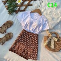 ราคา ผ้าถุงลายไทย กระโปรงผ้าถุง กระโปรงกางเกงผ้าไทย เซทกระโปรง2ชิ้น เสื้อพร้อมกระโปรงลายไทย (21419512591)