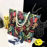 ราคา กระเป๋าแฟชั่นสำหรับผู้หญิงกระเป๋ากระเป๋าผ้าใบเชือกปอพิมพ์ลายใบป่าฝนขนาดใหญ่กระเป๋าสะพายไหล่ถุงช๊อปปิ้งธรรมดา (20689883848)